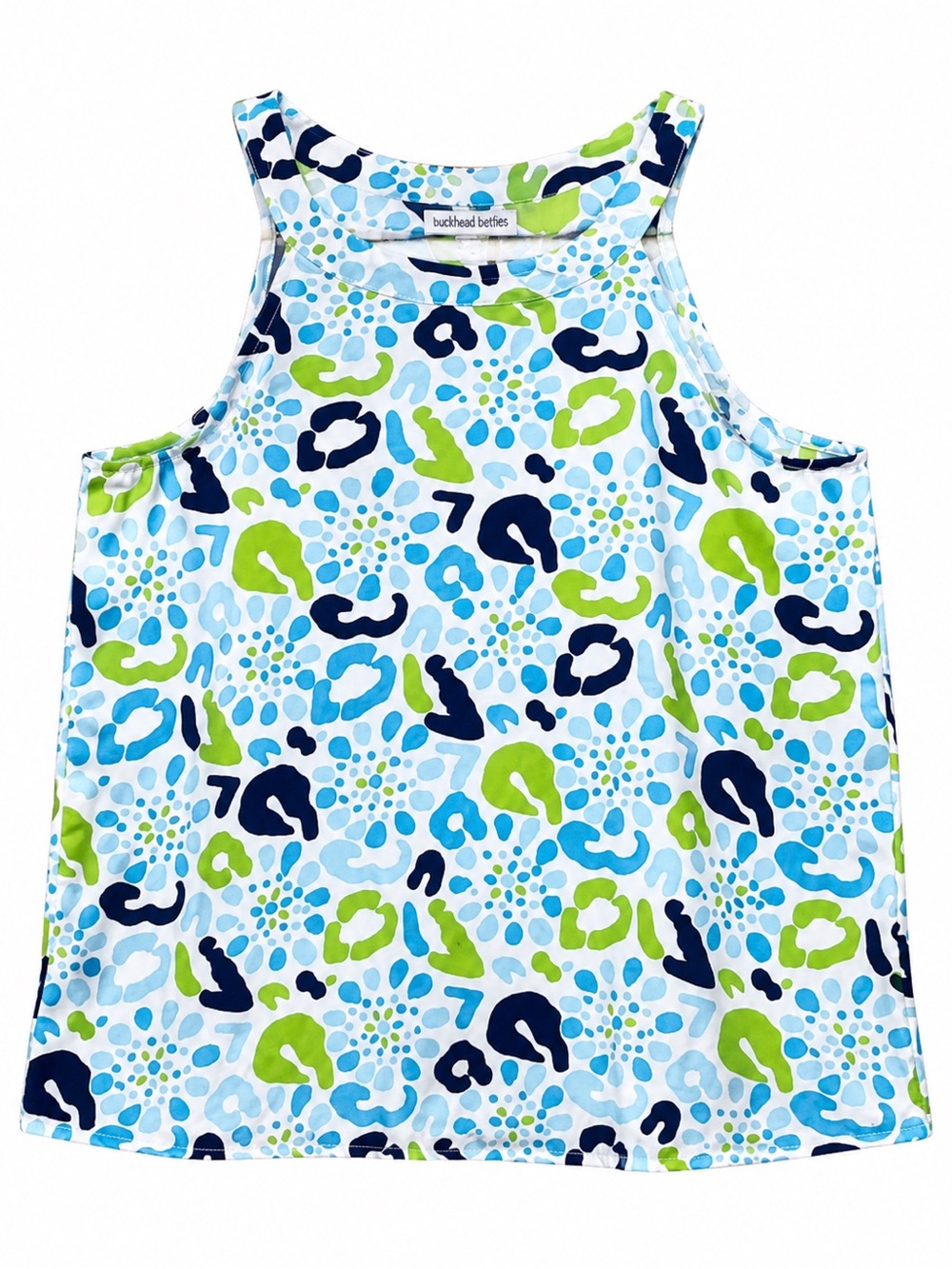 Buckhead Betties Halter Tank Top XL – Blue Green Leopard Print Sleeveless